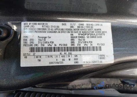 2018 Ford Focus Se из США, поврежденный, VIN 1FADP3F20JL215570